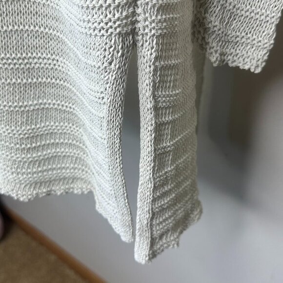 Eileen Fisher Long Open Knit Cardigan in Pale Green/Cream - Size Small - Picture 4 of 9